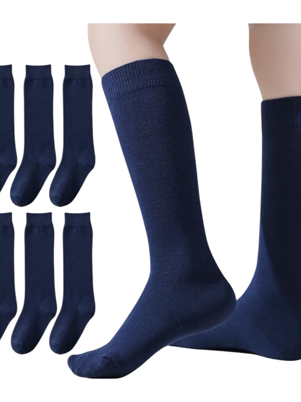 Hakugoo Knee High Socks for Girls Boys Cotton School Uniform Socks XL blue 6 pa
